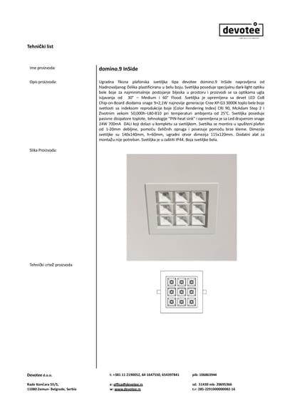 Tehnički list. domino.9 InSide. white