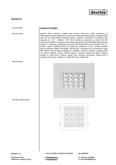 Tehnički list. domino.16 InSide. white