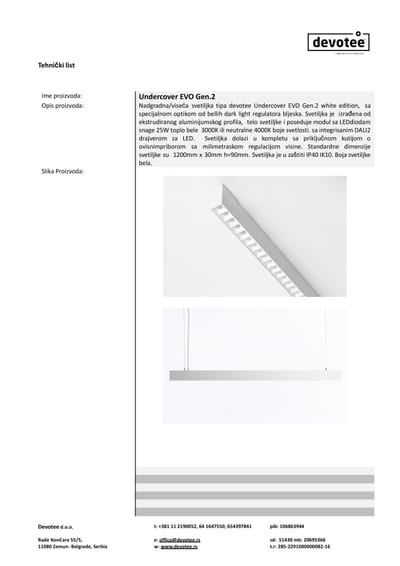 Tehnički list. Undercover EVO. Gen.2 white