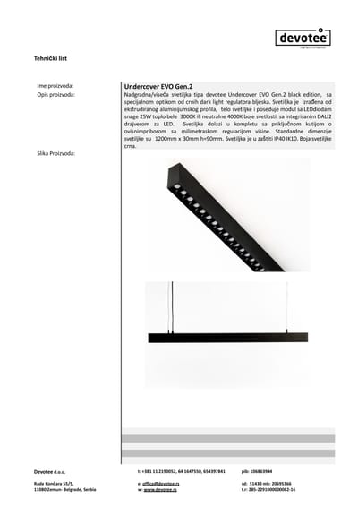 Tehnički list. Undercover EVO. Gen.2 black