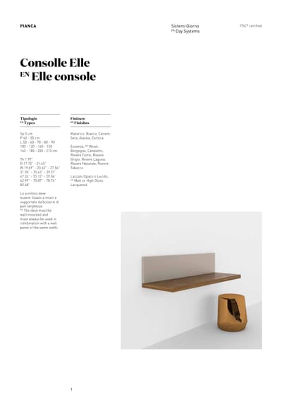 Pianca Elle desk technical file
