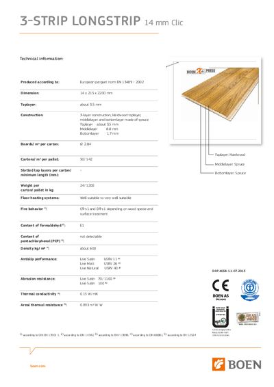 Boen Longstrip 3-Strip tehnički podaci