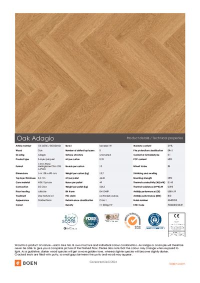 Plank Herringbone Click 138 tehnički podaci