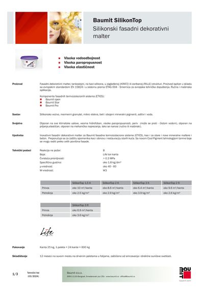 Baumit SilikonTop tehnički list