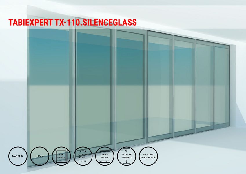 Pokretna akustična staklena pregrada TX-110.SILENCEGLASS - Staklene pregrade i vrata - 15742