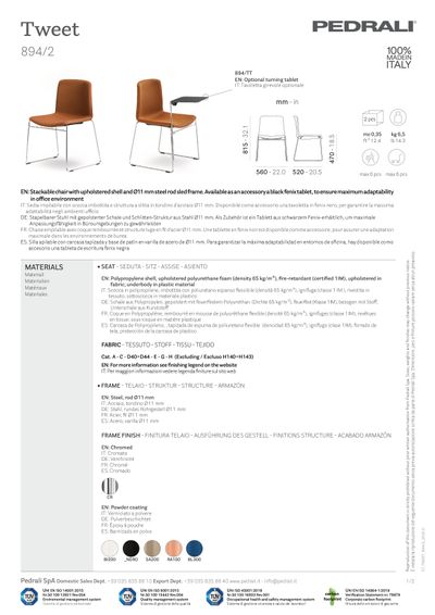 Pedrali Tweet 894/2 stolica tehnički list