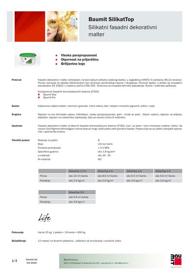 Baumit SilikatTop tehnički list