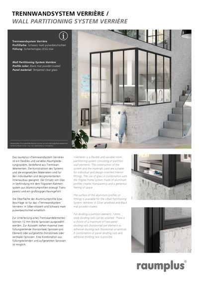 Wall partitioning system Verrière